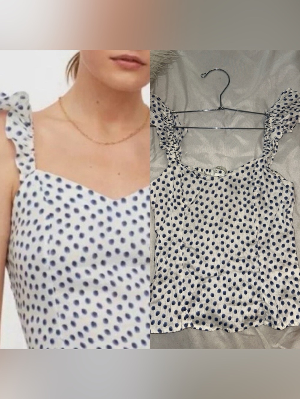 H&M White Camisole with Navy Polka Dots